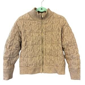 Joie Quilted Knit Puffer Bomber Cable Knit Sweater Jacket Full Zip Womens Sz L